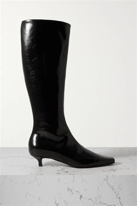 crinkled patent leather boots